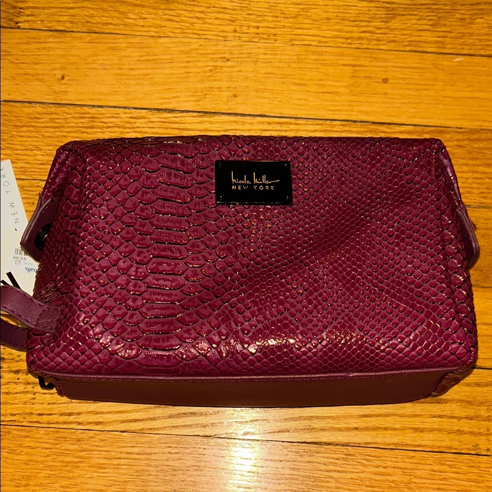 NicoleMiller Burgundy Textured Cosmetic Bag